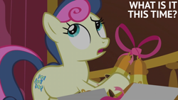 Size: 2000x1125 | Tagged: safe, edit, edited screencap, editor:quoterific, screencap, bon bon, sweetie drops, earth pony, pony, g4, slice of life (episode), solo