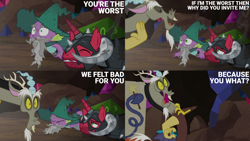 Size: 2000x1125 | Tagged: safe, edit, edited screencap, editor:quoterific, screencap, big macintosh, discord, spike, draconequus, dragon, earth pony, pony, unicorn, dungeons and discords, g4, my little pony: friendship is magic, dungeons and dragons, garbuncle, male, ogres and oubliettes, race swap, sir mcbiggen, stallion, trio, unicorn big mac