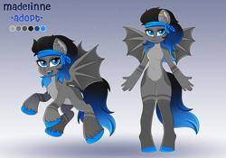 Size: 7580x5304 | Tagged: safe, artist:madelinne, oc, oc only, bat pony, anthro, adoptable, adoptable open, adoption, anthro oc, bandana, bat pony oc, bat wings, fangs, solo, wings