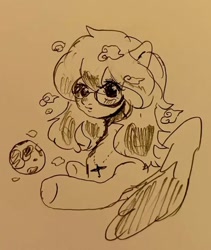 Size: 624x738 | Tagged: safe, oc, oc:altersmay earth, pegasus, pony, bust, female, glasses, irl, jewelry, moon, necklace, older, older altersmay earth, photo, planet ponies, ponified, sketch, solo, traditional art, wings