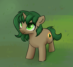 Size: 2067x1873 | Tagged: safe, artist:dumbwoofer, oc, oc:pine shine, pony, unicorn, :p, chest fluff, cute, ear fluff, female, grass, grass field, looking at you, looking up, looking up at you, mare, solo, tongue out