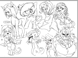 Size: 1170x876 | Tagged: safe, artist:nekubi, applejack, jinx, lord tirek, trixie, oc, oc:angel-chan, earth pony, pegasus, pony, anthro, g4, female, katawa jinx, mare, sketch, sketch dump