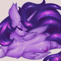 Size: 2000x2000 | Tagged: safe, artist:shad0w-galaxy, twilight sparkle, alicorn, pony, g4, the last problem, both cutie marks, doodle, ethereal mane, eyes closed, female, fluffy, high res, hooves, lying down, mare, missing accessory, older, older twilight, older twilight sparkle (alicorn), on side, princess twilight 2.0, solo, spine, starry mane, twilight sparkle (alicorn), unshorn fetlocks