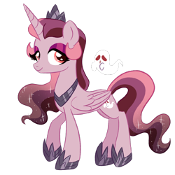 Size: 2000x2000 | Tagged: safe, artist:shebasoda, oc, oc only, oc:princess euthanasia, alicorn, ghost, pony, undead, alicorn oc, colored pupils, crown, ethereal mane, ethereal tail, eyeshadow, female, folded wings, gradient mane, gradient tail, high res, hoof shoes, horn, jewelry, lidded eyes, makeup, mare, peytral, raised hoof, red eyes, regalia, simple background, slender, smiling, solo, sparkly mane, sparkly tail, tail, thin, tiara, transparent background, walking, wings