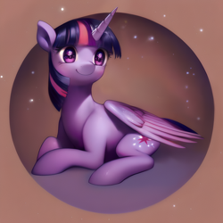 Size: 3072x3072 | Tagged: artist needed, safe, ai assisted, ai content, generator:purplesmart.ai, generator:stable diffusion, prompter:shad0w-galaxy, twilight sparkle, alicorn, pony, g4, female, high res, horn, lying down, mare, smiling, solo, twilight sparkle (alicorn), wings