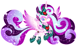 Size: 1280x794 | Tagged: safe, artist:shebasoda, princess flurry heart, alicorn, pony, g4, body markings, coat markings, colored eartips, colored eyelashes, colored pupils, colored sclera, colored wings, crown, ethereal mane, ethereal tail, eyeshadow, facial markings, flying, gradient mane, gradient tail, gradient wings, hoof shoes, jewelry, lidded eyes, long mane, long tail, looking at you, makeup, nightmare flurry heart, nightmarified, older, older flurry heart, peytral, princess shoes, regalia, simple background, slender, slit pupils, smiling, smiling at you, socks (coat markings), solo, sparkly mane, sparkly tail, spread wings, starry mane, starry tail, tail, thin, transparent background, wings, yellow sclera