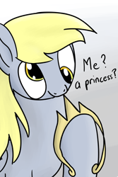 Size: 2000x3000 | Tagged: safe, artist:nonnyanon, derpy hooves, pegasus, pony, g4, crown, cute, derp, derpabetes, female, gradient background, high res, jewelry, mare, princess derpy, regalia, smiling, solo, thinking