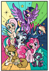 Size: 2184x3150 | Tagged: safe, artist:fuckomcfuck, artist:magnificent-coloring, applejack, fluttershy, pinkie pie, rainbow dash, rarity, spike, twilight sparkle, oc, oc:buck, oc:darling belle, oc:pinkberry pie, oc:posey, oc:thunder, oc:tooth, oc:twinkle shine, alicorn, dragon, earth pony, pegasus, pony, unicorn, g4, alternate design, bandage, coloring page, hat, heterochromia, high res, mane seven, mane six, sparkles, stars, twilight sparkle (alicorn)