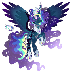 Size: 1002x1016 | Tagged: safe, artist:shebasoda, oc, oc only, oc:king titan, alicorn, pony, body markings, body scar, coat markings, colored pupils, colored wings, crown, ethereal hair, ethereal mane, ethereal tail, eye scar, eyeshadow, facial markings, facial scar, flying, frown, gradient horn, gradient wings, hoof shoes, horn, horn jewelry, horn ring, jewelry, leg scar, lidded eyes, looking down, makeup, male, male alicorn, male alicorn oc, multicolored wings, neck scar, nose scar, pale belly, peytral, purple eyes, regalia, ring, scar, simple background, socks (coat markings), solo, sparkly mane, sparkly tail, spread wings, stallion, star (coat marking), starry mane, starry tail, tail, transparent background, wings