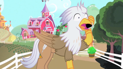 Size: 1280x720 | Tagged: safe, artist:mlp-silver-quill, oc, oc:silver quill, hippogriff, after the fact, after the fact:somepony to watch over me, apple, apple tree, cellphone, fence, phone, smartphone, sweet apple acres, tree