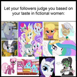 Size: 606x605 | Tagged: safe, artist:aquaticvibes, artist:badumsquish-edits, artist:docwario, edit, part of a set, cheerilee, cloudy quartz, cookie crumbles, cup cake, limestone pie, mayor mare, ms. harshwhinny, pear butter, posey shy, princess celestia, rarity, twilight velvet, windy whistles, zecora, alicorn, earth pony, pegasus, pony, unicorn, g4, :c, >:c, amused, angry, badumsquish is trying to murder us, badumsquish's kitties, clothes, cute, duster, ear piercing, earring, female, floppy ears, frown, glasses, jewelry, looking at you, looking up, looking up at you, mare, milf six, mom six, ms. cutewhinny, ms. harshkitty, ms. harshwhinny is not amused, piercing, pointing, pointing at butt, shirt, sitting, suit, unamused, waifu