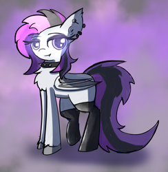 Size: 1563x1600 | Tagged: safe, artist:nagithebat, oc, oc only, oc:moonstone, bat pony, pony, bat pony oc, chest fluff, choker, ear piercing, eyeshadow, makeup, piercing, solo, spiked choker