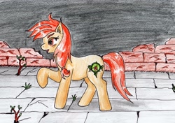 Size: 3731x2632 | Tagged: safe, artist:40kponyguy, derpibooru exclusive, oc, oc only, oc:safe haven, earth pony, pony, ear fluff, female, high res, mare, raised hoof, redraw, solo, traditional art