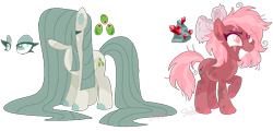 Size: 943x452 | Tagged: safe, artist:shebasoda, oc, oc only, oc:olivine 'olive' pie, oc:rubellite 'ruby' pie, earth pony, pony, blaze (coat marking), blind eye, body markings, bow, coat markings, colored eyelashes, colored hooves, colored pupils, cyan eyes, dirty, duo, earth pony oc, eye scar, eyeshadow, facial markings, facial scar, female, grin, hair bow, hair over eyes, lidded eyes, long mane, long tail, looking up, makeup, mare, messy hair, messy mane, messy tail, offspring, olive, pale belly, parent:cloudy quartz, parent:igneous rock pie, parents:quartzrock, pink eyes, raised hoof, ruby, scar, scuff mark, siblings, simple background, sisters, smiling, socks (coat markings), standing, tail, transparent background
