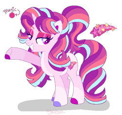 Size: 496x466 | Tagged: safe, artist:shebasoda, oc, oc only, oc:starglory magic, pony, unicorn, coat markings, colored eartips, colored eyelashes, colored hooves, colored pupils, eyeshadow, grin, horn, lidded eyes, magical lesbian spawn, magical threesome spawn, makeup, mismatched hooves, next generation, offspring, pale belly, parent:moondancer, parent:starlight glimmer, parent:trixie, parents:stardancer, parents:startrix, parents:startrixdancer, parents:trixdancer, ponytail, raised hoof, simple background, smiling, smug, socks (coat markings), standing, transparent background, unicorn oc