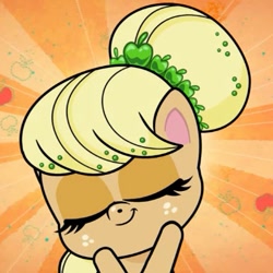 Size: 403x403 | Tagged: safe, screencap, applejack, earth pony, pony, g4.5, my little pony: pony life, what goes updo, cropped, cute, eyes closed, fashion, female, hairstyle, jackabetes, solo