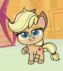Size: 262x297 | Tagged: safe, screencap, applejack, earth pony, pony, g4.5, my little pony: pony life, princess probz, adorable face, breaking the fourth wall, cropped, cute, female, hat, jackabetes, solo
