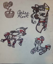 Size: 1752x2136 | Tagged: safe, oc, oc only, oc:anise root, pony, unicorn, zebra, hybrid oc, reference sheet, solo, traditional art