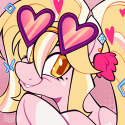 Size: 2048x2048 | Tagged: safe, artist:3ggmilky, oc, oc only, pony, chromatic aberration, female, glasses, heart, heart eyes, heart shaped glasses, high res, mare, smiling, solo, wingding eyes