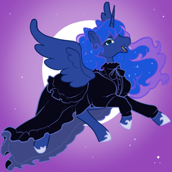 Size: 2048x2048 | Tagged: safe, artist:daffidaizy, princess luna, alicorn, pony, g4, clothes, costume, dress, high res, moon, nightmare night costume, solo, starry night