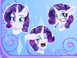 Size: 1600x1200 | Tagged: safe, artist:willoillo, rarity, pony, unicorn, g4, bust, crying, emotes, glasses, makeup, marshmelodrama, mascarity, pen, rarity being rarity, rarity's glasses, running makeup, thinking
