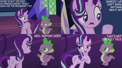 Size: 2000x1125 | Tagged: safe, edit, edited screencap, editor:quoterific, screencap, spike, starlight glimmer, dragon, pony, unicorn, g4, my little pony: friendship is magic, shadow play, butt, female, male, mare, plot, twilight's castle