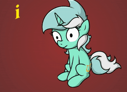 Size: 1484x1080 | Tagged: safe, artist:background basset, lyra heartstrings, pony, unicorn, g4, animated, blank stare, disappear, female, i think therefore i am, mare, simple background, sitting, solo, sound, text, video, webm, zoom layer