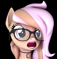 Size: 812x847 | Tagged: source needed, safe, artist:ivoryquest, oc, oc:ivoryquest, pony, 3d, black background, female, glasses, mare, open mouth, shocked, shocked expression, simple background, solo