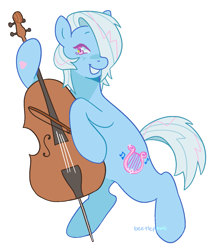 Size: 1411x1653 | Tagged: safe, artist:beetlepaws, bee bop (g3), earth pony, pony, g3, blue, cello, hoof heart, musical instrument, pink eyes, simple background, smiling, solo, standing, transparent background, underhoof