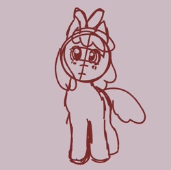 Size: 1275x1269 | Tagged: safe, artist:transhota, apple bloom, earth pony, pony, g4, brown background, female, filly, foal, looking at you, simple background, sketch, solo