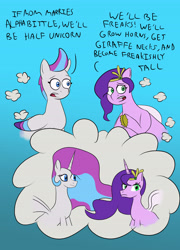 Size: 5100x7080 | Tagged: safe, artist:toonyloo, pipp petals, princess celestia, princess luna, zipp storm, alicorn, pegasus, pony, g5, alicornified, comic, gradient background, horn, implied alphabittle blossomforth, implied princess celestia, implied princess luna, implied queen haven, pippcorn, pony racism, race swap, royal sisters (g5), siblings, sisters, the simpsons, wings, zippcorn