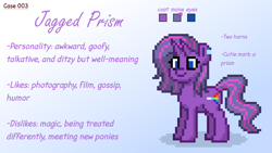 Size: 1920x1080 | Tagged: safe, oc, oc only, oc:jagged prism, bicorn, pony, unicorn, pony town, gradient background, horn, multiple horns, mutant, photoshop, reference sheet, solo