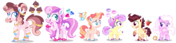 Size: 1280x317 | Tagged: safe, artist:shebasoda, oc, oc only, oc:ambrosia delight, oc:apple spice, oc:cupid cream cake, oc:glass slipper, oc:peach puree, oc:shiny pearl, earth pony, pegasus, pony, unicorn, anklet, blaze (coat marking), blue eyes, body markings, bracelet, closed mouth, clothes, coat markings, colored eartips, colored hooves, colored muzzle, colored wings, colt, cyan eyes, earth pony oc, facial markings, female, filly, foal, folded wings, gradient wings, headband, horn, jewelry, looking at each other, looking at someone, looking back, looking up, magical lesbian spawn, male, mare, necklace, next generation, offspring, open mouth, pale belly, parent:apple bloom, parent:cream puff, parent:diamond tiara, parent:oc:princess crystal heart, parent:pipsqueak, parent:pound cake, parent:princess flurry heart, parent:princess skyla, parent:pumpkin cake, parent:sweetie belle, parents:canon x oc, parents:diamondbelle, parents:pipbloom, parents:poundskyla, parents:pumpkinheart, pegasus oc, purple eyes, raised hoof, red eyes, shoes, simple background, smiling, snip (coat marking), socks (coat markings), standing, tail, tail wrap, teal eyes, teenager, transparent background, turned head, unicorn oc, walking, wings