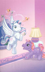 Size: 1680x2680 | Tagged: safe, artist:ken edwards, star catcher, twinkle twirl, butterfly, earth pony, pegasus, pony, g3, belle of the ball, duo, female, flying, mare, scan, spread wings, wings