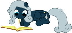 Size: 6741x3113 | Tagged: safe, artist:ambits, oc, oc only, pegasus, pony, book, female, lying down, mare, pencil, pencil in mouth, prone, simple background, solo, transparent background