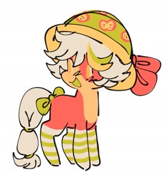 Size: 1831x1921 | Tagged: safe, artist:bunbunbewwii, oc, oc only, unnamed oc, earth pony, pony, bow, clothes, earth pony oc, hat, simple background, socks, solo, striped socks, tail, tail bow, white background