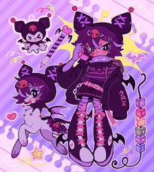 Size: 1831x2048 | Tagged: safe, artist:bunbunbewwii, bat pony, pony, equestria girls, g4, collar, converse, equestria girls-ified, kuromi, ponified, sanrio, shoes, solo, spiked collar