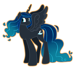 Size: 1480x1366 | Tagged: safe, artist:queertrixie, derpibooru exclusive, oc, oc only, oc:moon river, alicorn, changeling, changepony, hybrid, pony, alicorn oc, female, flowing mane, horn, interspecies offspring, long legs, magical lesbian spawn, mare, next generation, offspring, outline, parent:princess luna, parent:queen chrysalis, parents:chrysaluna, simple background, solo, tall, transparent background, turned head, wings