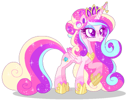 Size: 709x571 | Tagged: safe, artist:shebasoda, princess cadance, oc, oc:princess mi amore, alicorn, pony, g4, body markings, closed mouth, coat markings, colored eyelashes, colored horn, colored pupils, colored wings, concave belly, crown, ethereal mane, facial markings, female, folded wings, hair bun, hoof shoes, horn, horn jewelry, horn ring, jewelry, kinsona, lidded eyes, long mane, long tail, looking up, mare, multicolored horn, multicolored wings, peytral, princess shoes, purple eyes, raised hoof, regalia, ring, simple background, slender, smiling, socks (coat markings), solo, sparkly mane, sparkly tail, standing, starry mane, starry tail, tail, thin, tiara, transparent background, wings