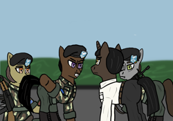 Size: 2388x1668 | Tagged: safe, artist:dafid25, earth pony, pony, unicorn, assault rifle, belt, beret, boots, camouflage, clothes, frown, galil, gritted teeth, gun, hat, hotel rwanda, lieutenant, long sleeves, military uniform, pants, pointing, rifle, rolled up sleeves, rwanda, shirt, shoes, soldier, teeth, uniform, weapon, zastava m70
