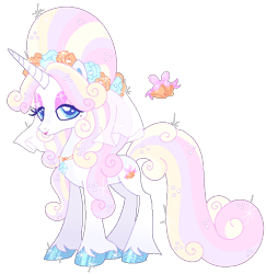 Size: 596x612 | Tagged: safe, artist:shebasoda, oc, oc only, oc:wedding bells, pony, unicorn, beauty mark, beehive hairdo, blue eyes, closed mouth, colored eyelashes, colored hooves, colored pupils, concave belly, eyeshadow, female, floral head wreath, flower, girly, hair bun, hoof polish, hooves, horn, jewelry, lidded eyes, lipstick, looking at you, makeup, mare, necklace, simple background, slender, smiling, solo, sparkly eyeshadow, sparkly hooves, sparkly mane, sparkly tail, standing, tail, thin, transparent background, unicorn oc, unshorn fetlocks, veil, wedding veil