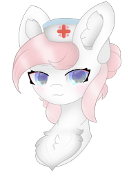 Size: 1750x2334 | Tagged: safe, artist:sodapop sprays, nurse redheart, earth pony, pony, g4, alternate hairstyle, bust, chest fluff, commission, ear fluff, happy, looking at you, nurse, simple background, solo, transparent background, ych result