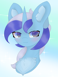 Size: 1776x2368 | Tagged: safe, artist:sodapop sprays, minuette, pony, unicorn, g4, alternate hairstyle, bust, chest fluff, commission, ear fluff, gradient background, solo, ych result