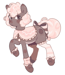 Size: 707x807 | Tagged: safe, artist:beetlepaws, oc, oc only, oc:woolly bear, earth pony, pony, bow, brown, brown eyes, clothes, curly hair, curly mane, curly tail, pink hair, pink mane, pink tail, shoes, simple background, socks, solo, tail, tail bow, transparent background