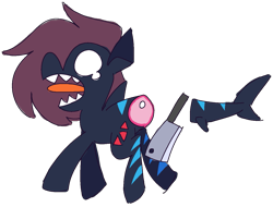 Size: 1253x952 | Tagged: safe, artist:threetwotwo32232, oc, oc only, oc:bloody crunch, original species, pony, shark, shark pony, butchers knife, cut tail, female, mare, simple background, solo, tail, transparent background