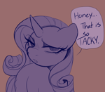 Size: 1600x1400 | Tagged: safe, artist:lexbunsfw, derpibooru exclusive, rarity, pony, unicorn, g4, brown background, comic, dialogue, doodle, female, lidded eyes, mare, rarity is not amused, simple background, sketch, solo, speech bubble, talking to viewer, unamused