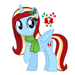 Size: 1100x1100 | Tagged: safe, artist:labyrinthine, oc, oc only, oc:december, alicorn, pony, alicorn oc, base used, blue eyes, christmas, clothes, cute, holiday, horn, month ponies, red mane, scarf, simple background, solo, transparent background, wings