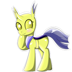 Size: 5000x5000 | Tagged: safe, oc, oc only, oc:chowmoon, changedling, changeling, blushing, looking at you, simple background, solo, transparent background, yellow changeling