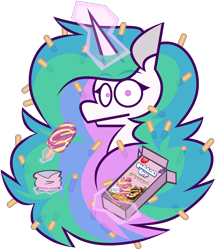 Size: 4167x4824 | Tagged: safe, artist:threetwotwo32232, princess celestia, alicorn, pony, g4, female, food, ice cream, looking at you, mare, messy mane, simple background, solo, transparent background
