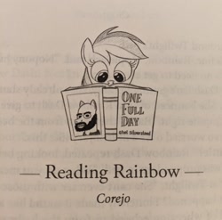 Size: 2048x2026 | Tagged: safe, artist:mellodillo, rainbow dash, pegasus, pony, g4, book, exploitable meme, female, high res, mare, meme, reading, reading rainbow, shel silverstein, solo, text, traditional art